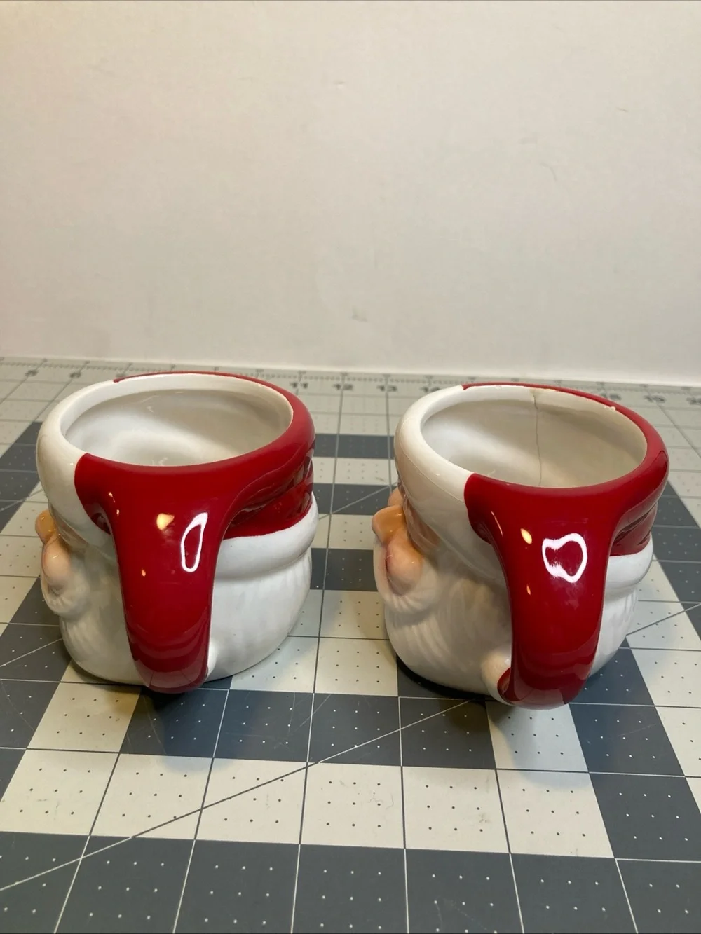 2 Pottery Barn Santa Claus Handcrafted Ceramic Mugs Christmas
